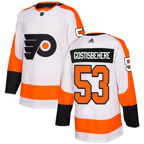 Adidas Flyers #53 Shayne Gostisbehere White Road Authentic Stitched NHL Jersey - Click Image to Close